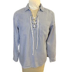 Old Navy Popover Striped Tunic Lace-Up Front Long Sleeves Medium